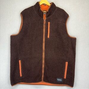 Eddie Bauer Mens Chilali Shearling Fleece Vest Size T2XL Brown Full Zip Sherpa